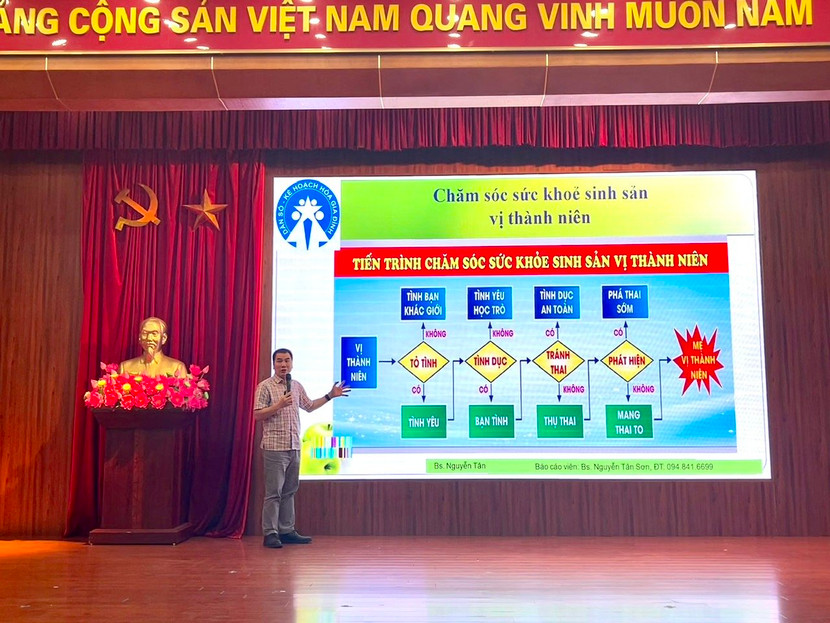 Th.BS Nguyễn Tân Sơn, Cục Dân số - Bộ Y tế trình bày tại một điểm truyền thông về dân số ở Hà Nội