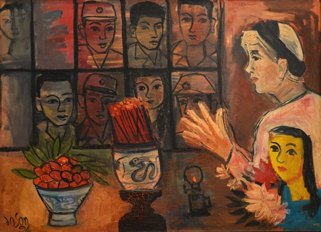 Tranh sơn dầu "Trái tim người mẹ", năm 1994. Tranh sưu tập của Bảo tàng Mỹ thuật Việt Nam Tranh sơn dầu "Trái tim người mẹ", năm 1994. Tranh sưu tập của Bảo tàng Mỹ thuật Việt Nam