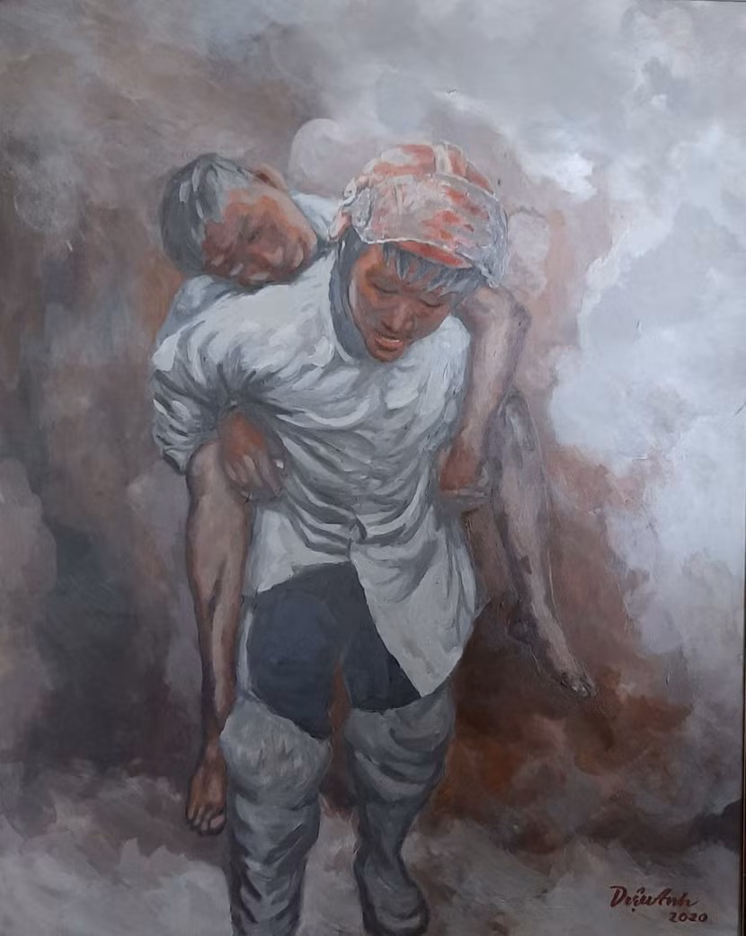 Tác phẩm "Vì dân" của tác giả Đào Diệu Anh đoạt giải Nhất cuộc thi sáng tác tranh hội họa về gương "Người tốt, việc tốt" trong CAND