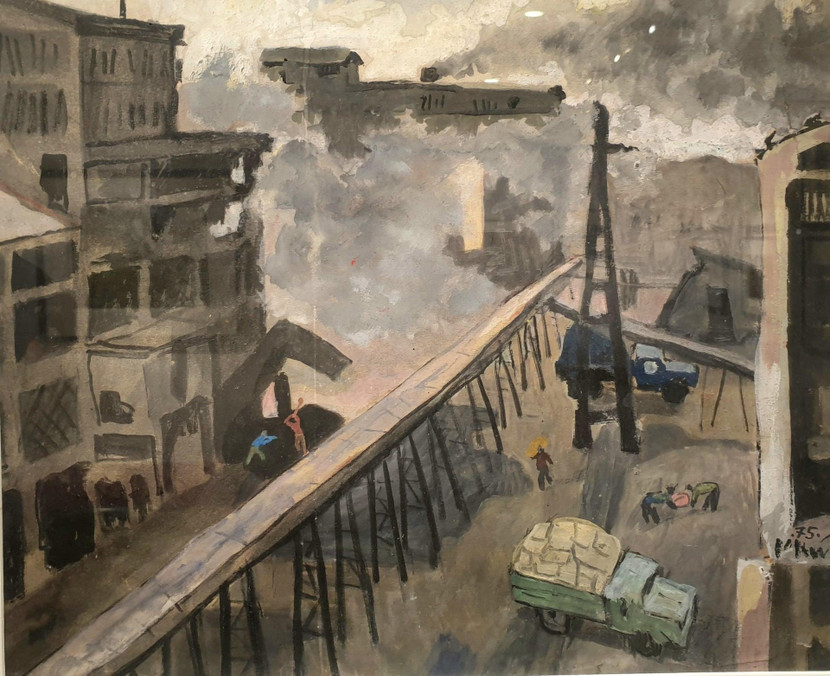 Tác phẩm bột màu "Nhà máy xi măng Hải Phòng"-Nguyễn Đăng Phú