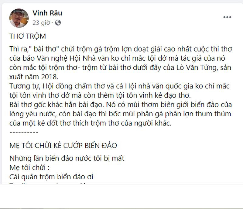 Tài khoản FB tố tác giả Tòng Văn Hân "đạo" thơ Tài khoản FB tố tác giả Tòng Văn Hân "đạo" thơ