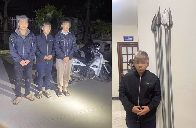 Nhóm đối tượng mang theo tuýp sắt gắn dao phóng lợn đi đánh nhau bị Tổ công tác Y17B - CAHN bắt giữ Nhóm đối tượng mang theo tuýp sắt gắn dao phóng lợn đi đánh nhau bị Tổ công tác Y17B - CAHN bắt giữ