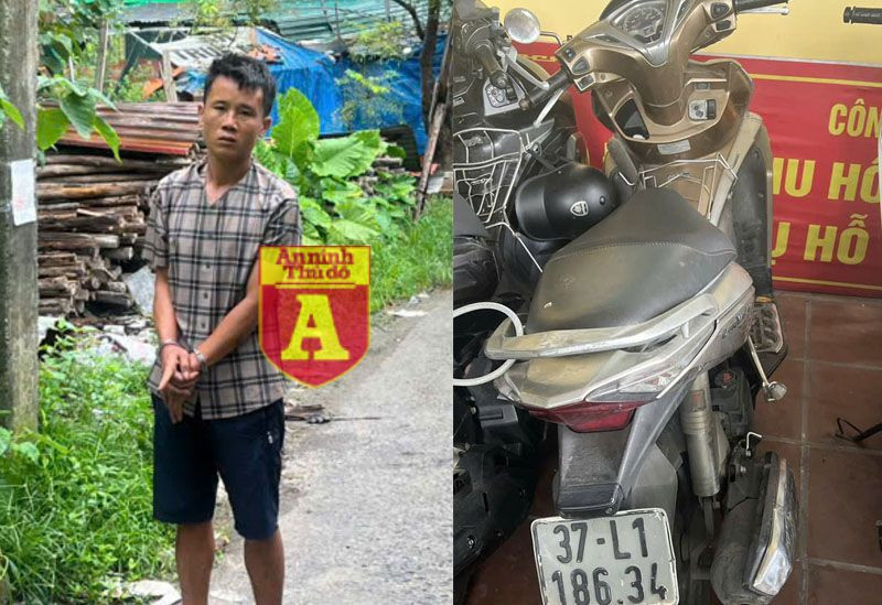 Đối tượng Đinh Văn Thiệu và chiếc xe máy bị đánh cắp