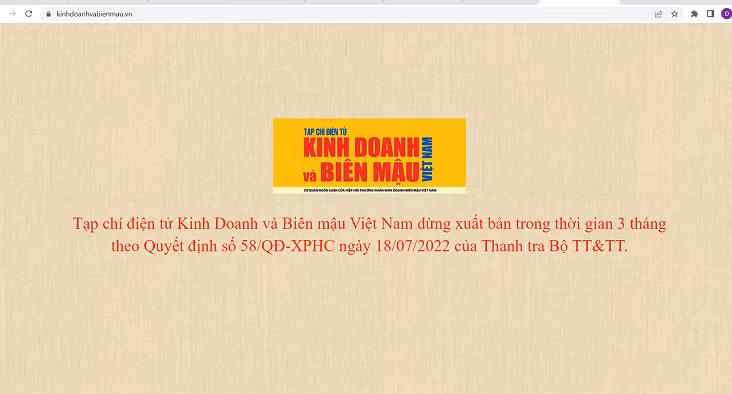 Thông báo trên trang chủ của Tạp chí Kinh doanh và Biên mậu điện tử từ ngày 18-7