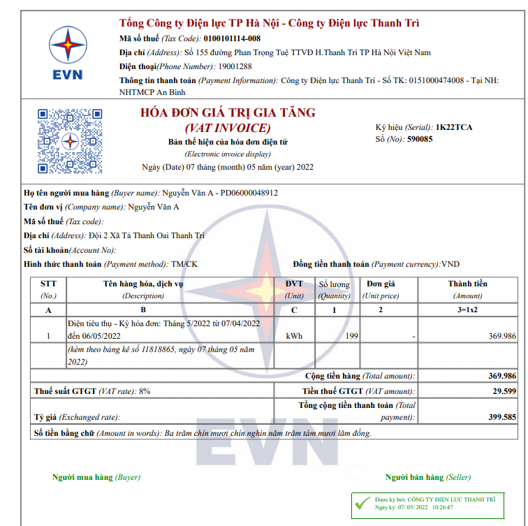 Mẫu hóa đơn tiền điện sinh hoạt mới kèm bảng kê
