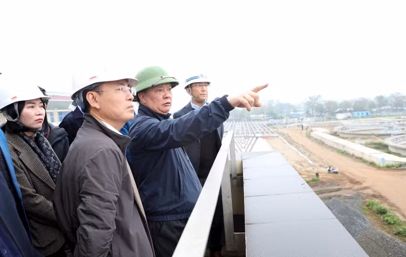 Bí thư Thành ủy Đinh Tiến Dũng kiểm tra Gói thầu số 1 Nhà máy xử lý nước thải Yên Xá