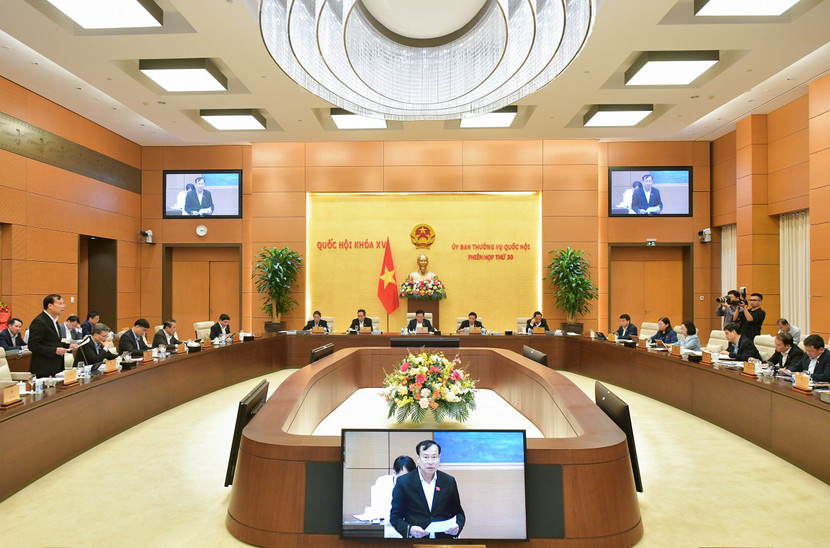 Chủ nhiệm Ủy ban Quốc phòng và An ninh của Quốc hội Lê Tấn Tới báo cáo thẩm tra