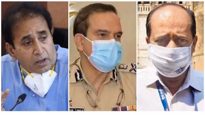 Từ trái qua phải: Bộ trưởng Anil Deshmukh và 2 cựu sỹ quan cảnh sát Sachin Waze và Param Bir Singh