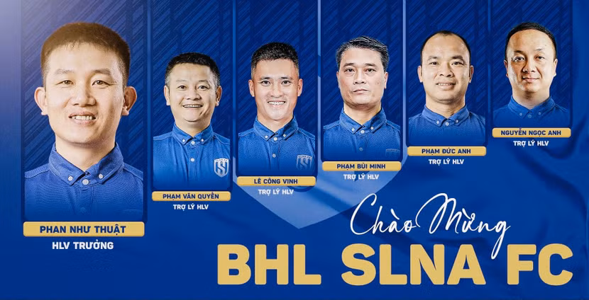 SLNA bổ nhiệm HLV trưởng Phan Như Thuật và tân trợ lý Lê Công Vinh, bên cạnh 4 trợ lý là Văn Quyết, Đức Anh, Bùi Minh, Ngọc Anh