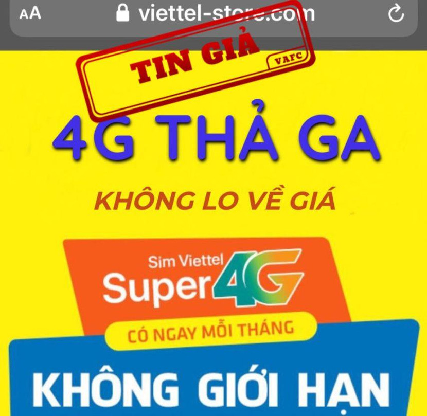 Website giả mạo website công ty con của Viettel