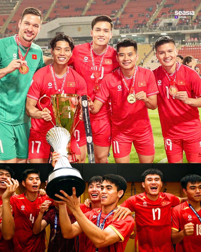 Bóng đá Việt Nam vô địch AFF Cup và U23 Đông Nam Á trong 8 tháng, chủ yếu nhờ vào nguồn lực cầu thủ nội địa (Ảnh: Seasia Goal)