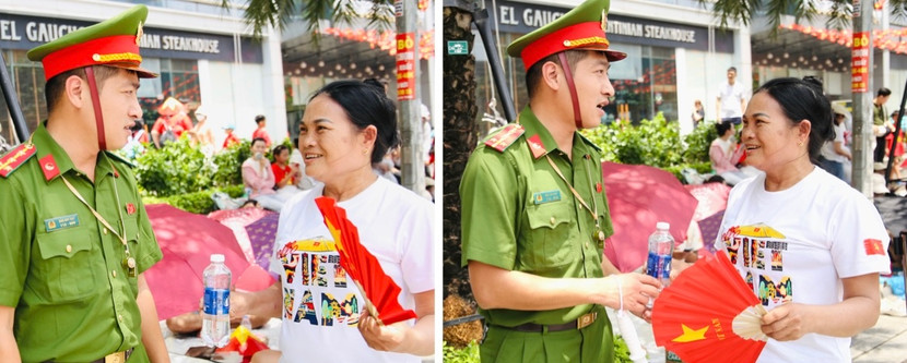 Bà Hiền tặng nước, thăm hỏi đại úy Đào Duy Đạt