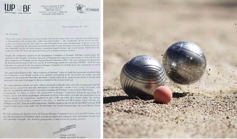 Liên đoàn Bi sắt thế giới gửi thư thông báo cấm Thái Lan tổ chức môn bi sắt tại SEA Games 33, đồng thời sẽ phạt nặng các quốc gia nếu cử VĐV tham dự