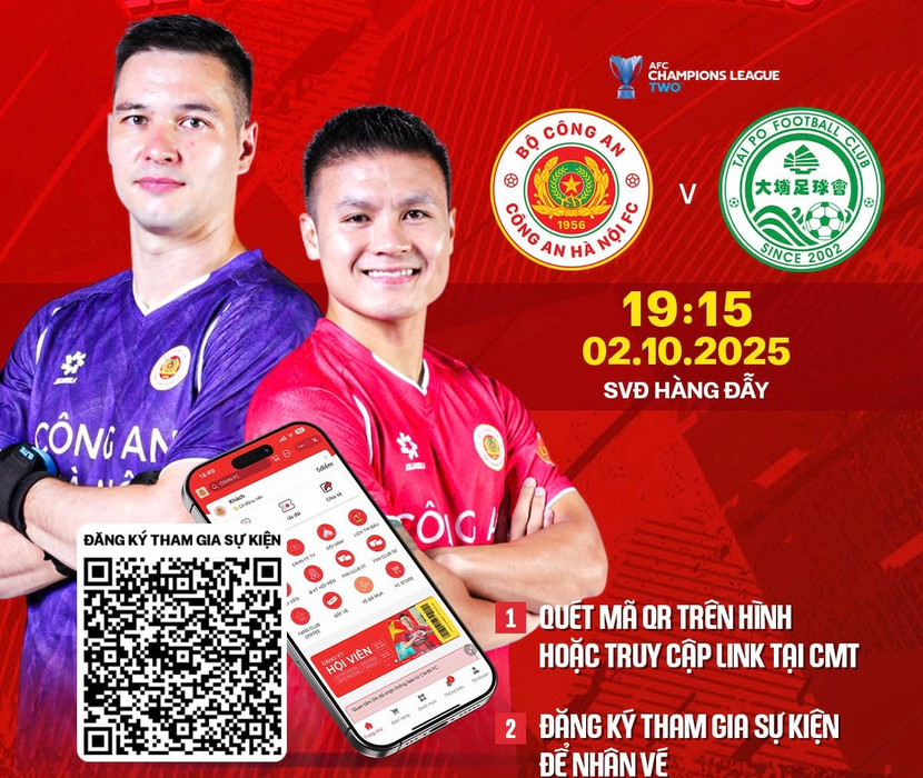CLB Công an Hà Nội thông báo miễn vé trận đấu với CLB Đại Phố và hướng dẫn người hâm mộ đăng ký nhận vé