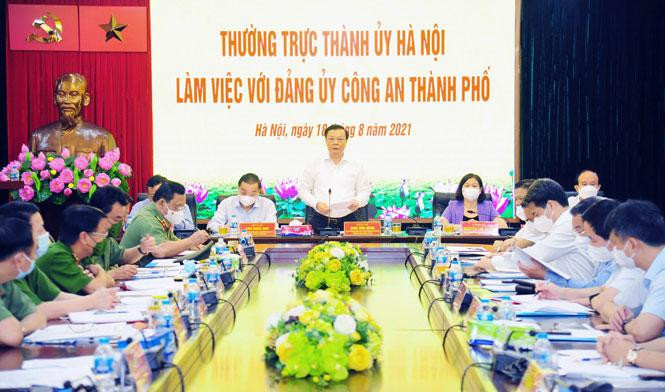Ủy viên Bộ Chính trị, Bí thư Thành ủy Hà Nội Đinh Tiến Dũng chủ trì buổi làm việc của Thường trực Thành ủy Hà Nội với Đảng ủy CATP Hà Nội, ngày 18-8-2021 Ủy viên Bộ Chính trị, Bí thư Thành ủy Hà Nội Đinh Tiến Dũng chủ trì buổi làm việc của Thường trực Thành ủy Hà Nội với Đảng ủy CATP Hà Nội, ngày 18-8-2021