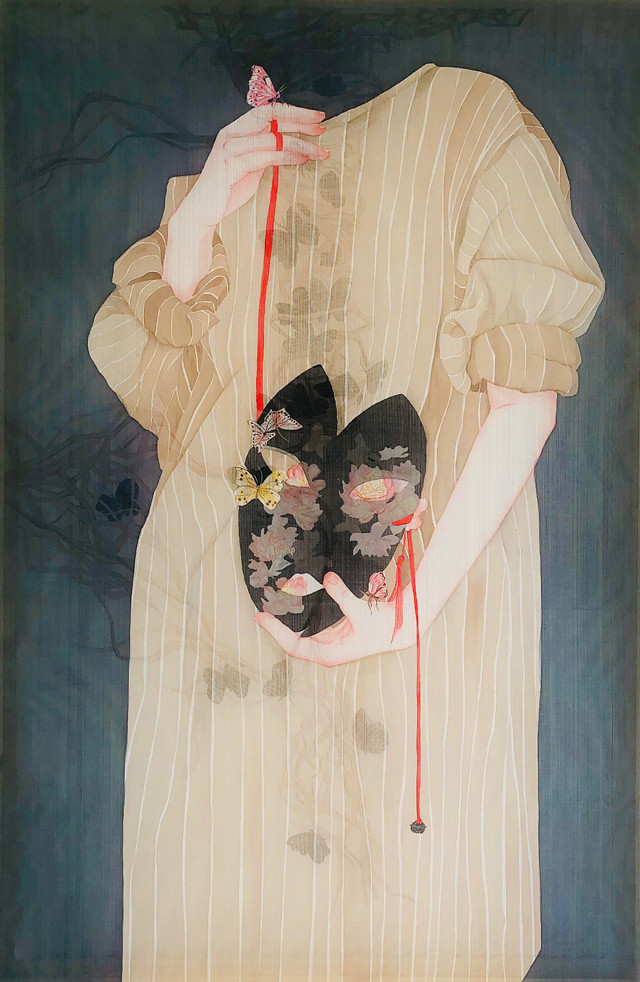 Tác phẩm tranh lụa đoạt giải Nhì "Thầm thì" của họa sĩ Nguyễn Thị Hoàng Minh