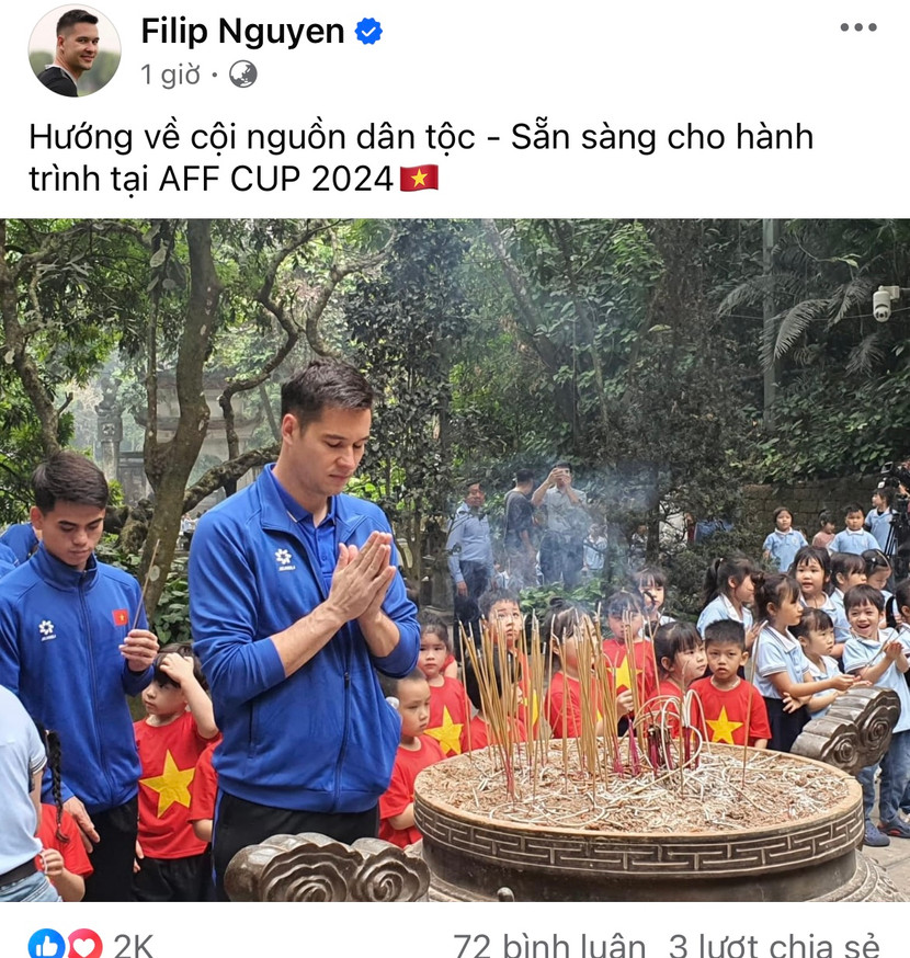 Nguyễn Filip chắp tay cầu nguyện tại Đền Hùng (Ảnh màn hình FBNV) Nguyễn Filip chắp tay cầu nguyện tại Đền Hùng (Ảnh màn hình FBNV)