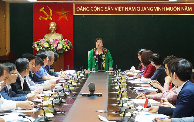 Chủ tịch HĐND TP Hà Nội Nguyễn Thị Bích Ngọc phát biểu tại một cuộc họp Ban Chỉ đạo thực hiện Chương trình số 04-CTr/TU của Thành ủy Hà Nội