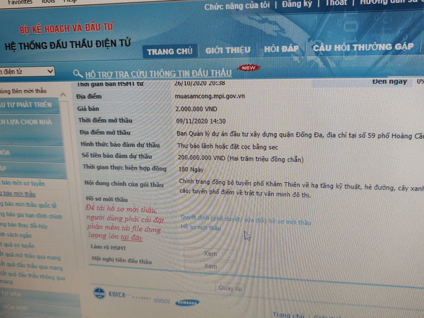 Hồ sơ thầu được công khai trên Cổng thông tin đấu thầu quốc gia