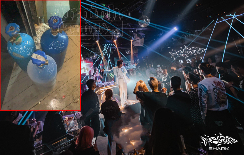 Công an phường Tràng Tiền kiểm tra, thu giữ 3 bình "khí cười" tại quán bar Shark Club