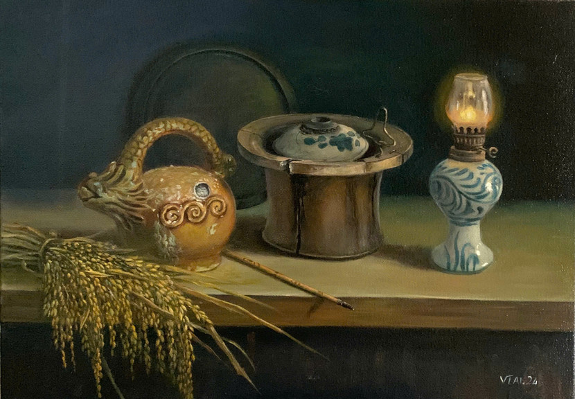 Tác phẩm "Nét văn hóa", sơn dầu, 50x70cm, họa sĩ Nguyễn Chu Lai Tác phẩm "Nét văn hóa", sơn dầu, 50x70cm, họa sĩ Nguyễn Chu Lai