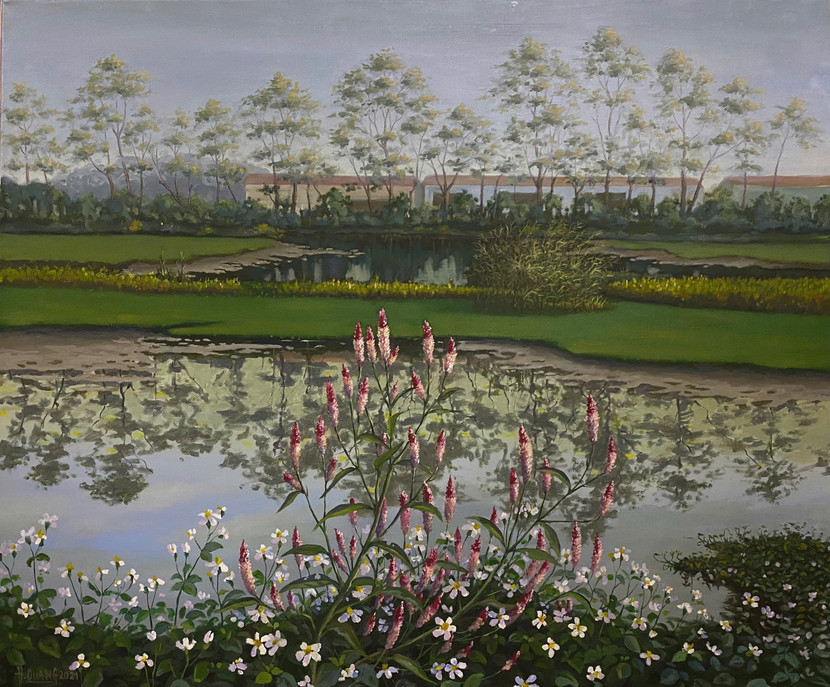 Tác phẩm "Đồng quê", sơn dầu, 100x120cm, họa sĩ Nguyễn Hồng Quang Tác phẩm "Đồng quê", sơn dầu, 100x120cm, họa sĩ Nguyễn Hồng Quang