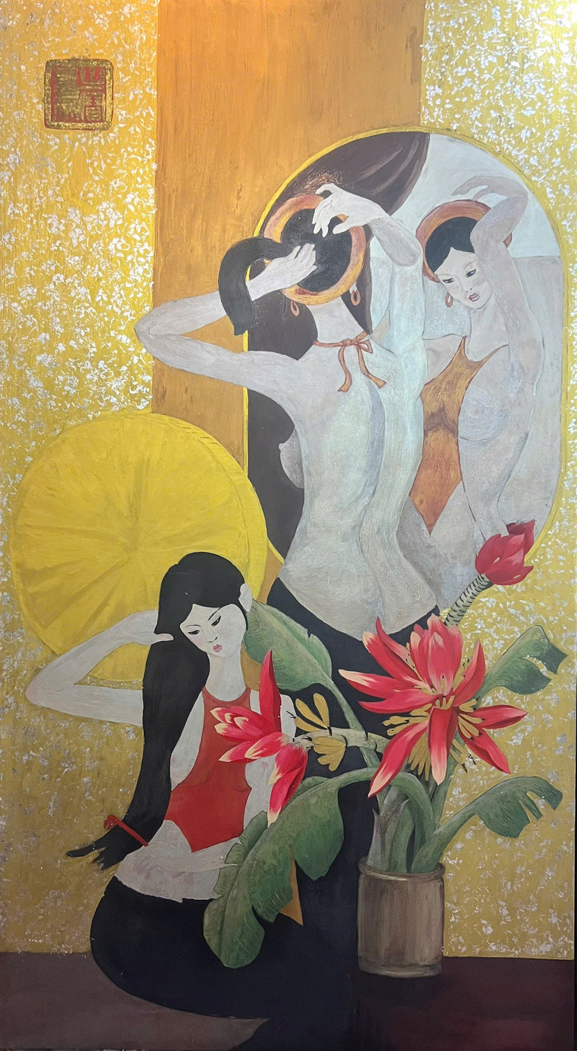 Tác phẩm "Trang điểm", sơn dầu, 110x200cm, họa sĩ Trần Quang Trung Tác phẩm "Trang điểm", sơn dầu, 110x200cm, họa sĩ Trần Quang Trung