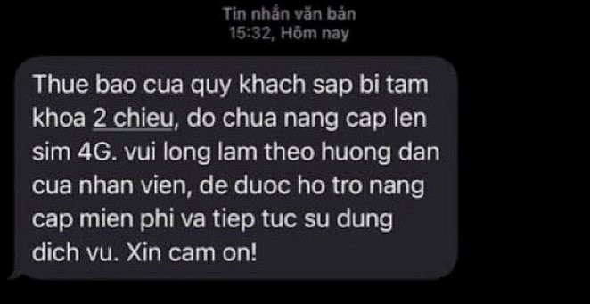 Tin nhắn lừa đảo "khóa thuê bao" có thể tái xuất, người dùng cần thận trọng Tin nhắn lừa đảo "khóa thuê bao" có thể tái xuất, người dùng cần thận trọng
