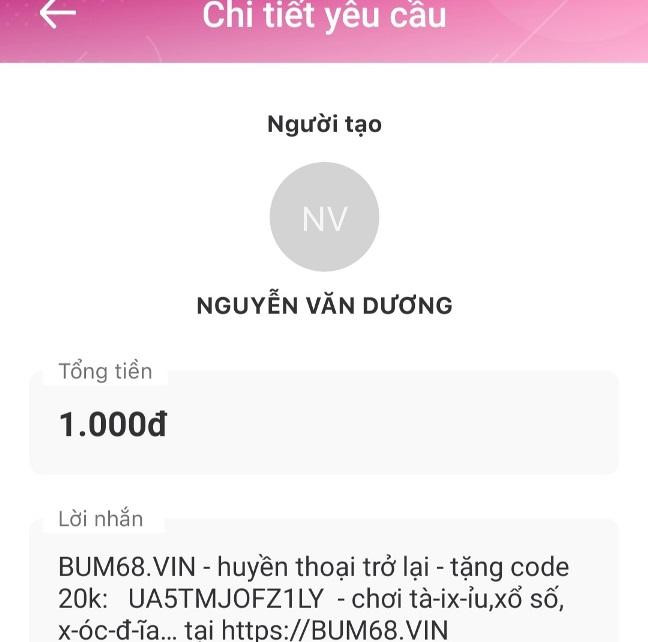 Đề nghị chuyển tiền người dùng ví điện tử MoMo nhận được