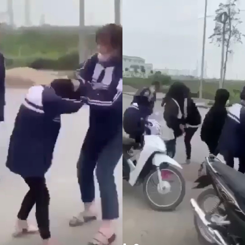 Mâu thuẫn qua Facebook, hai nhóm nữ sinh hẹn đánh nhau (ảnh cắt từ clip)