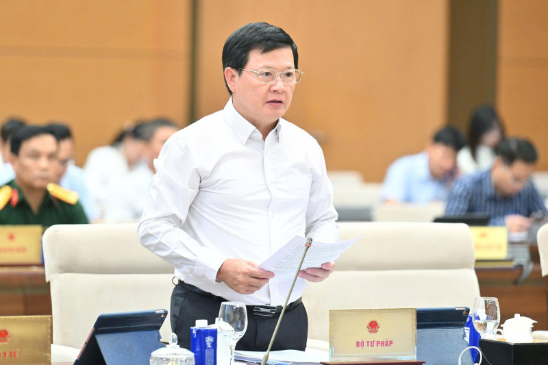 Thứ trưởng Bộ Tư pháp Mai Lương Khôi trình bày tờ trình dự thảo Luật Thi hành án dân sự (sửa đổi).