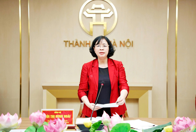 Bí thư Thành ủy Hà Nội Bùi Thị Minh Hoài - Trưởng ban Chỉ đạo phát biểu (Ảnh: Viết Thành)