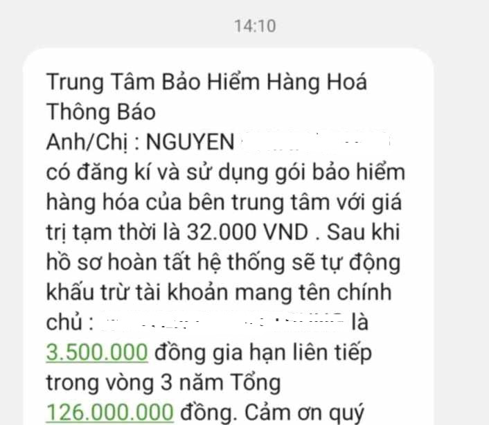 Khách hàng nhận được tin nhắn từ đối tượng lừa đảo Khách hàng nhận được tin nhắn từ đối tượng lừa đảo