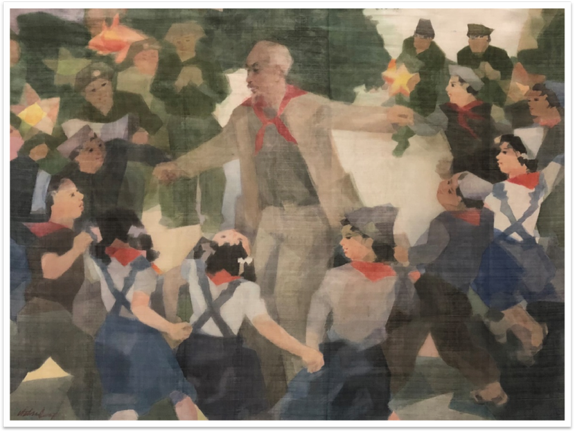 Tranh lụa "Bác Hồ vui Trung thu hòa bình năm 1955" của Lại Văn Thành (Lai Thành)