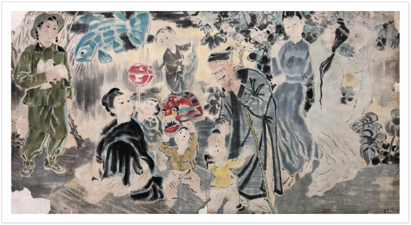 Tranh bột màu "Hòa bình lập lại" của Nguyễn Tiến Chung