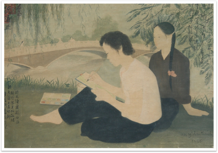 Tranh lụa "Trong công viên Thống Nhất" của họa sĩ Nguyễn Phan Chánh