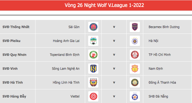 Lịch thi đấu vòng 26, vòng đấu cuối cùng V-League 2022 Lịch thi đấu vòng 26, vòng đấu cuối cùng V-League 2022