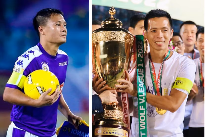 Thành Lương (trái) cùng Văn Quyết giữ kỷ lục cầu thủ vô địch V-League nhiều nhất: 5 lần