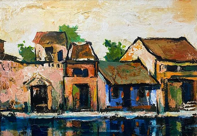 Bức "Hội An" của Doãn Hoàng Lâm, chất liệu acrylic trên toan. Ảnh: River Ơi. Bức "Hội An" của Doãn Hoàng Lâm, chất liệu acrylic trên toan. Ảnh: River Ơi.