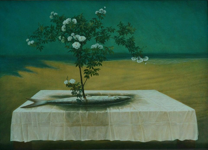 Bức tranh “Cây đời mãi xanh” của họa sỹ Vũ Mười gợi mở nhiều suy tưởng về con người và triết lý sống.