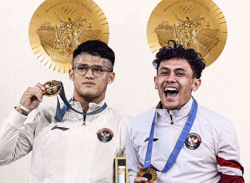 Rizki Juniansyah (trái) và Veddriq Leonardo giúp Indonesia lập nhiều cột mốc mới tại đấu trường Olympic