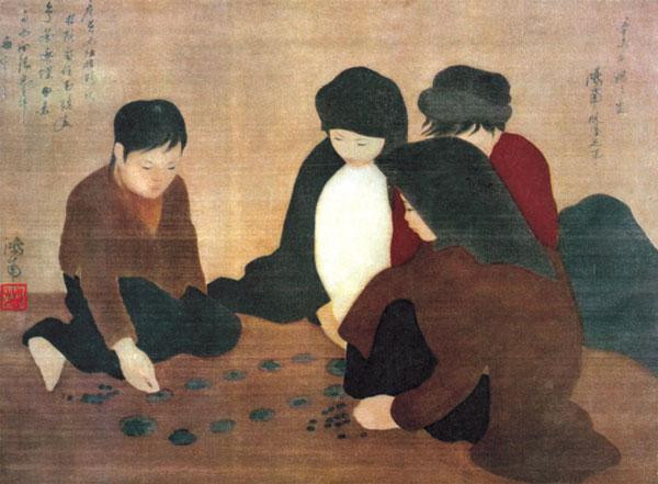 "Chơi ô ăn quan", tác phẩm tranh lụa nổi tiếng của họa sĩ Nguyễn Phan Chánh