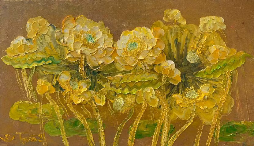 Một bức tranh sen của họa sĩ Vũ Tuyên đã được nhà sưu tập tìm mua với giá 5 triệu đồng