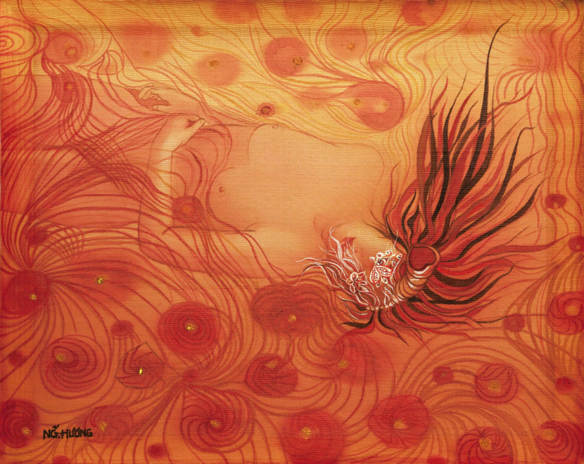 Tác phẩm tranh lụa của nữ họa sĩ Thu Hương