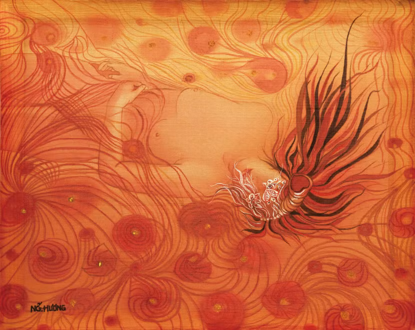 Tác phẩm tranh lụa của nữ họa sĩ Thu Hương