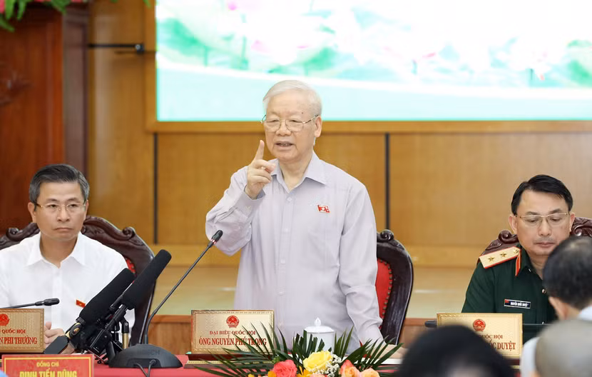 Tổng Bí thư Nguyễn Phú Trọng phát biểu tại Hội nghị Đại biểu Quốc hội tiếp xúc cử tri quận Đống Đa, quận Ba Đình, quận Hai Bà Trưng trước Kỳ họp thứ năm, Quốc hội khoá XV