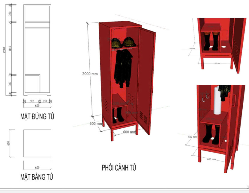 Bản thiết kế tủ bảo quản trang phục chữa cháy và CNCH Bản thiết kế tủ bảo quản trang phục chữa cháy và CNCH