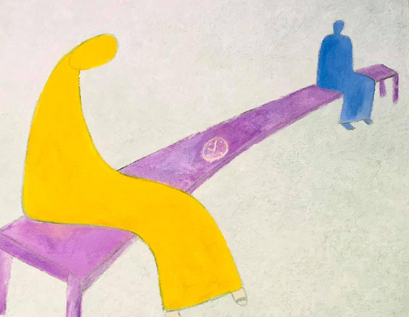 Tranh của họa sĩ Lê Thiết Cương bày tại triển lãm "Bến lạ"