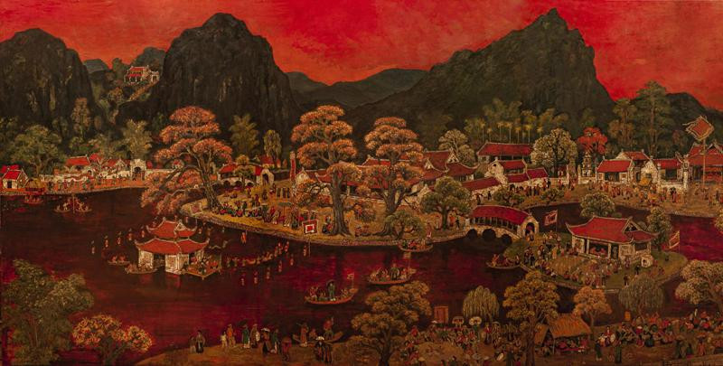 Bức tranh "Lễ hội chùa Thầy" của họa sĩ Chu Mạnh Chấn