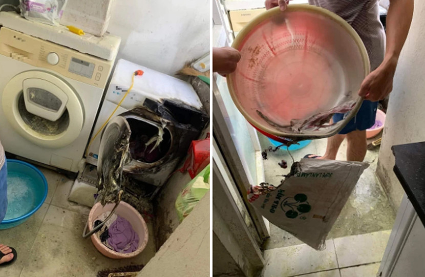 Chiếc máy sấy quần áo đặt ở ban công bất ngờ bốc cháy tại một căn hộ thuộc tòa CT12B Kim Văn Kim Lũ, quận Hoàng Mai, Hà Nội